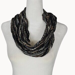 Women's One Size Metallic Black/Grey/White Infinity Wrap Wool Scarf Whimsigoth